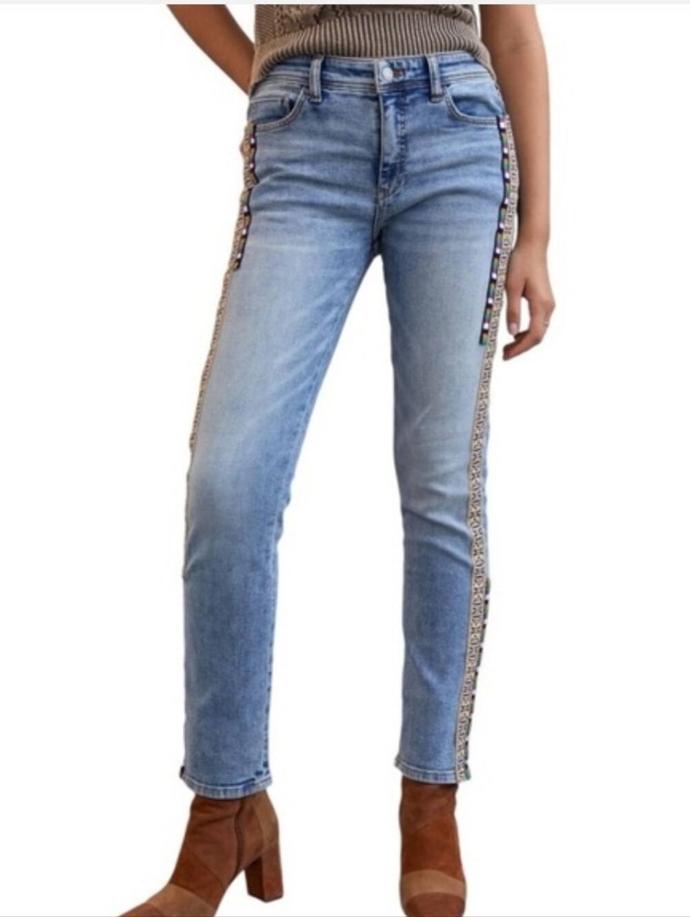 Anthropologie Pilcro & Letterpress Slim Boyfriend Embroidered Stripe Jeans 27